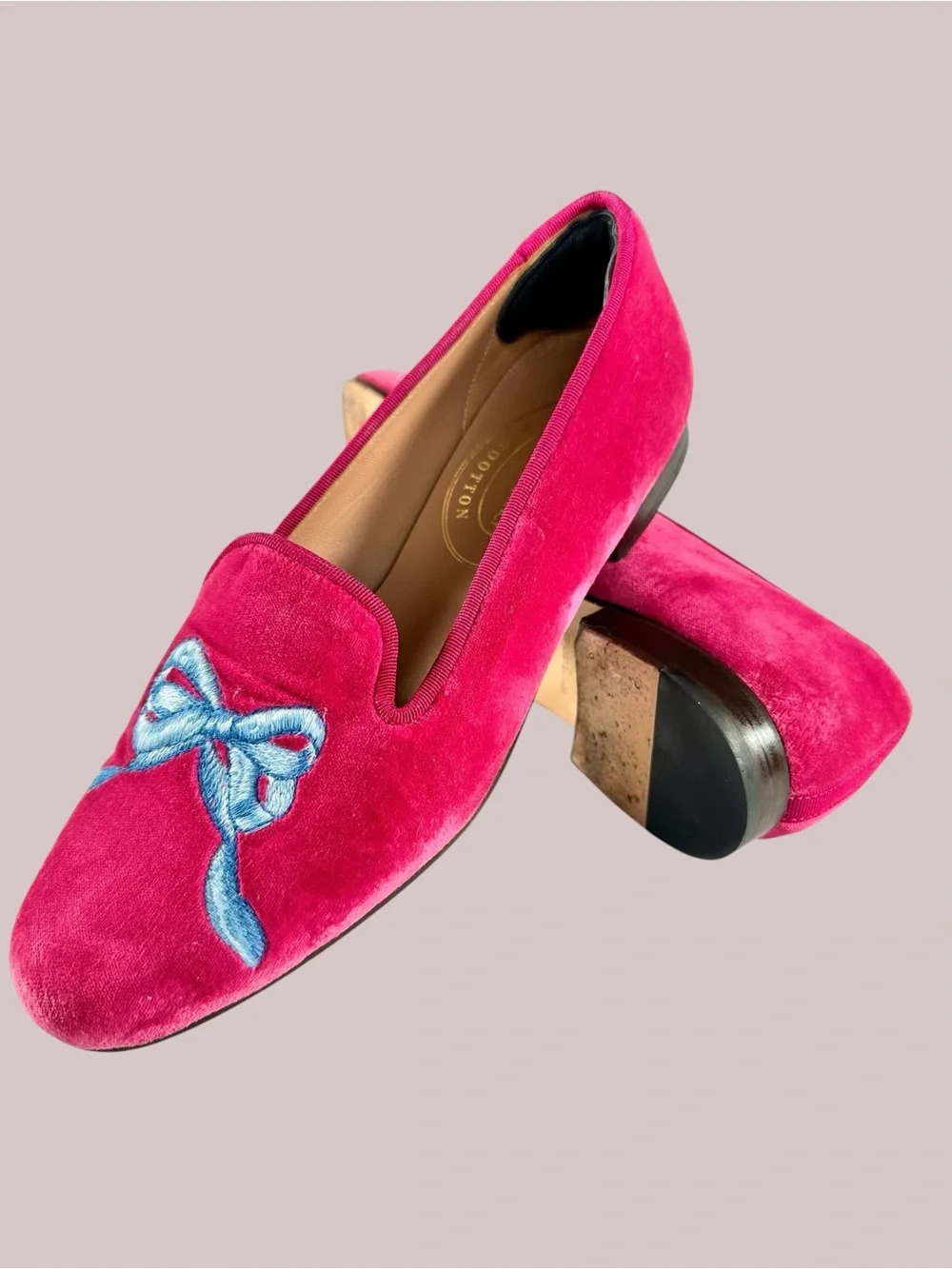 LoveShackFancy x Stubb & Wootton Bow Slippers in Pink Velvet - Picture 13 of 15